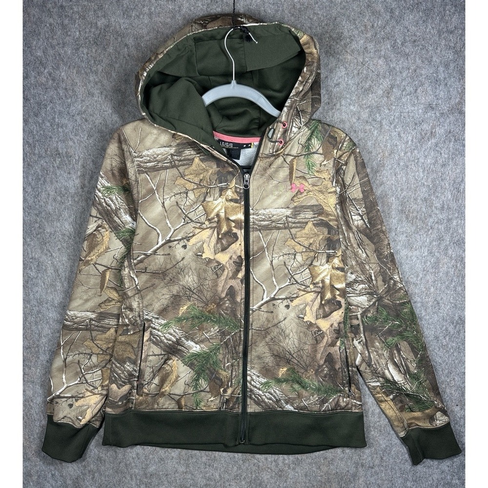 Under Armour Womens Large Realtree Xtra Camo ColdGear Full Zip Hoodie Pink